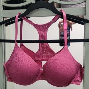Pink lace bra